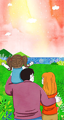 PSD 나무 여자 남자 꽃 딸 어린이 일러스트 가족 엄마 상반신 성인 세명 노을 화목 봄 하트 아빠 강가 국내일러스트 자연요소 모양 식물 계절 컨셉 관계 사람 강 파일형식