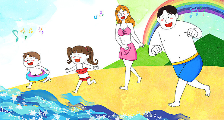 전신 PSD 여자 남자 수영복 딸 아들 어린이 바다 무지개 일러스트 가족 엄마 여러명 성인 해변 여름 화목 아빠 즐거움 국내일러스트 자연요소 옷 계절 감정 다수 컨셉 관계 사람 파일형식