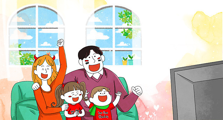 PSD 여자 남자 딸 아들 어린이 일러스트 창문 가족 응원 엄마 웃음 앉기 여러명 상반신 성인 소파 텔레비전 화목 봄 아빠 국내일러스트 계절 다수 컨셉 의자 관계 모션 표정 사람 전자제품 파일형식