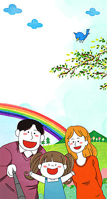 PSD 나무 여자 남자 딸 어린이 무지개 일러스트 가족 조류 하늘 엄마 웃음 상반신 성인 세명 화목 봄 아빠 셀프카메라 셀카봉 국내일러스트 자연요소 식물 동물 계절 컨셉 관계 표정 사람 사진촬영 파일형식