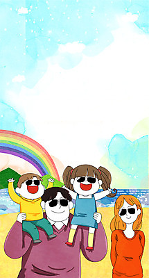 전신 PSD 여자 남자 딸 아들 어린이 바다 무지개 일러스트 가족 하늘 엄마 웃음 여러명 상반신 성인 해변 선글라스 화목 봄 아빠 국내일러스트 자연요소 계절 안경 다수 컨셉 관계 표정 사람 파일형식