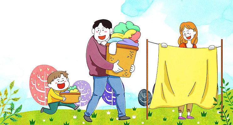 전신 PSD 나무 여자 남자 아들 일러스트 가족 하늘 엄마 건조 들기 성인 화목 봄 하트 아빠 빨래 빨래널기 빨래바구니 국내일러스트 모양 식물 계절 컨셉 가사 관계 모션 사람 바구니 파일형식