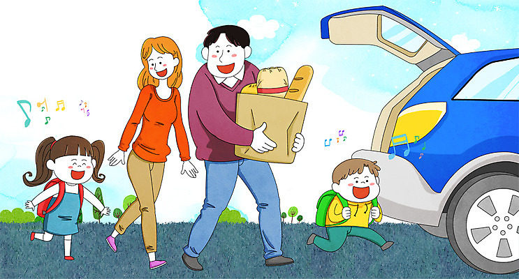 전신 PSD 여자 남자 딸 아들 어린이 일러스트 가족 자동차 엄마 들기 여러명 성인 소풍 화목 봄 아빠 즐거움 피크닉용품 자동차트렁크 국내일러스트 계절 감정 육상교통 다수 컨셉 관계 모션 사람 야외활동 파일형식