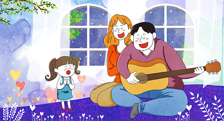 전신 PSD 여자 남자 딸 어린이 일러스트 노래 창문 가족 엄마 앉기 성인 세명 화목 봄 기타 하트 아빠 국내일러스트 모양 계절 음악 컨셉 관계 모션 현악기 사람 파일형식