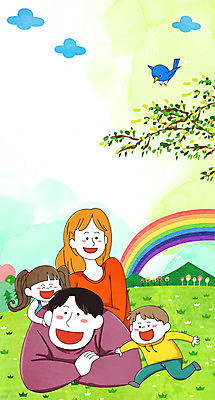 전신 PSD 나무 여자 남자 딸 아들 무지개 일러스트 가족 조류 하늘 엄마 초원 여러명 상반신 성인 화목 봄 아빠 국내일러스트 자연요소 식물 동물 계절 다수 컨셉 관계 사람 파일형식