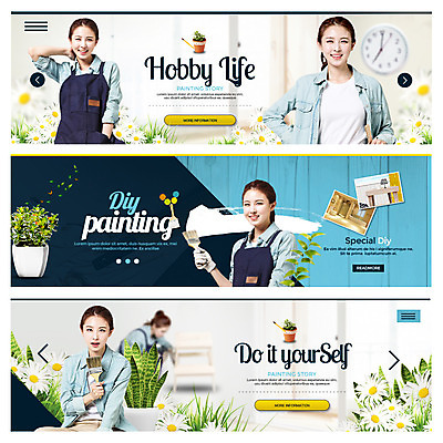 PSD 템플릿 배너 여자 꽃 화분 웹템플릿 하늘색 여러명 20대 성인 인테리어 페인트 한국인 셀프 이벤트배너 웹배너 성인여자만 이미지템플릿 식물 디자인 다수 사람 동양인 청년 파란색 여자만 성인만 파일형식