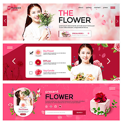 PSD 템플릿 배너 여자 꽃 분홍색 웹템플릿 성인 세명 선물상자 한국인 이벤트배너 웹배너 성인여자만 이미지템플릿 식물 컬러 선물 사람 동양인 상자 여자만 성인만 파일형식