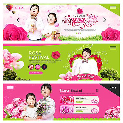 PSD 템플릿 배너 여자 남자 어린이 분홍색 웹템플릿 여러명 장미 한국인 이벤트배너 웹배너 어린이만 이미지템플릿 꽃 컬러 다수 사람 동양인 파일형식