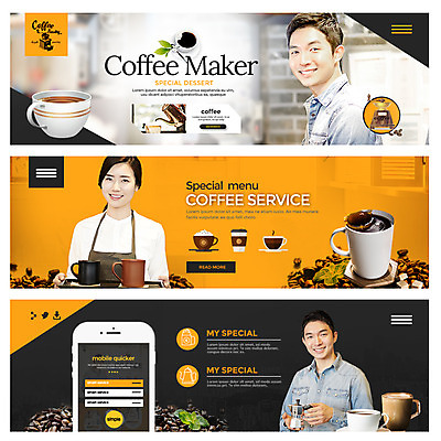PSD 템플릿 배너 여자 남자 커피 웹템플릿 성인 세명 30대 갈색 한국인 원두 바리스타 로스팅 이벤트배너 웹배너 성인만 이미지템플릿 직업 음료 컬러 사람 동양인 장년 파일형식