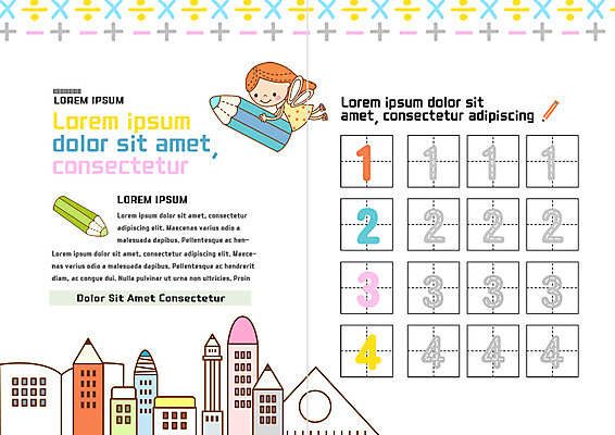 PSD 템플릿 편집 표지디자인 북디자인 출판디자인 여자 어린이교육 교육 내지 어린이 리플렛 북커버 천사 한명 팜플렛 숫자 연필 수학 이미지템플릿 문자 1 교과목 학용품 사람 필기구 파일형식