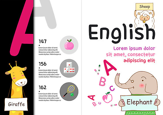 PSD 템플릿 편집 표지디자인 북디자인 알파벳 출판디자인 어린이교육 교육 내지 리플렛 북커버 코끼리 영어교육 팜플렛 사람없음 양 테니스라켓 사과 테니스공 기린 주사위 이미지템플릿 영어 과일 공 포유류 테니스 라켓 테니스용품 파일형식