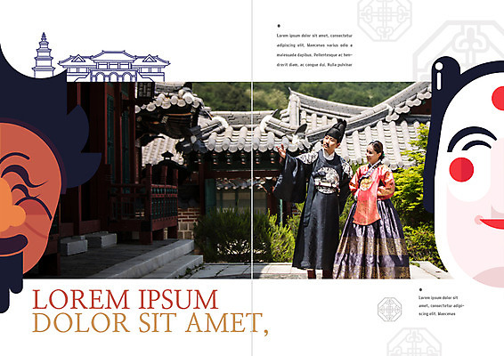 PSD 템플릿 편집 한국문화 표지디자인 북디자인 출판디자인 여자 남자 내지 리플렛 여행 북커버 한옥 팜플렛 성인 두명 30대 한국인 한복 왕 하회탈 여왕 각시탈 국내여행 중전의상 이미지템플릿 동양문화 한국전통 고건축 한국 사람 동양인 장년 전통의상 탈 파일형식