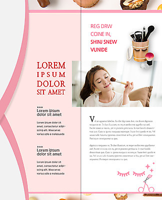 PSD 템플릿 편집 표지디자인 북디자인 출판디자인 여자 내지 리플렛 2단접지 북커버 한명 팜플렛 상반신 20대 성인 화장 뷰티 눈감음 한국인 붓 볼터치 퍼프 뷰러 인조속눈썹 이미지템플릿 1 모션 사람 동양인 청년 화장용품 속눈썹 파일형식