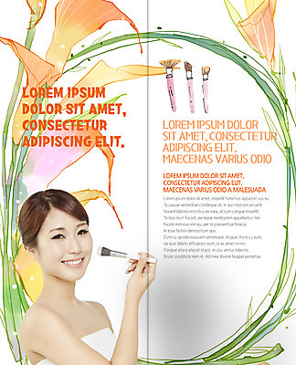 PSD 템플릿 편집 표지디자인 북디자인 출판디자인 여자 꽃 내지 리플렛 2단접지 북커버 한명 웃음 팜플렛 상반신 20대 성인 화장 뷰티 붓 튜브탑 일본인 볼터치 이미지템플릿 외국인 식물 1 상의 표정 사람 동양인 청년 파일형식