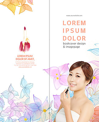 PSD 템플릿 편집 표지디자인 북디자인 출판디자인 여자 표지 꽃 리플렛 2단접지 북커버 한명 웃음 팜플렛 상반신 20대 성인 화장 뷰티 립스틱 튜브탑 일본인 바르기 이미지템플릿 외국인 식물 1 상의 모션 표정 사람 동양인 청년 화장품 파일형식