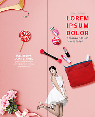 PSD 서양인 템플릿 편집 표지디자인 북디자인 출판디자인 여자 표지 리플렛 꽃다발 2단접지 북커버 막대사탕 한명 웃음 팜플렛 20대 성인 뷰티 립스틱 붓 옷걸이 향수 파우치 이미지템플릿 외국인 1 꽃 가방 표정 사탕 사람 청년 화장품 파일형식