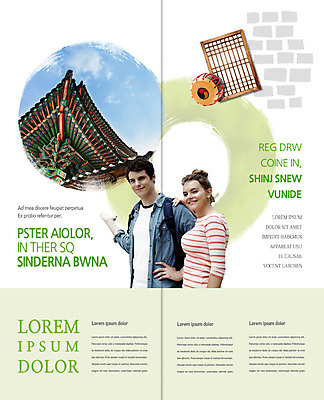 PSD 서양인 템플릿 편집 표지디자인 북디자인 출판디자인 여자 남자 내지 리플렛 여행 2단접지 북커버 한옥 안내 웃음 팜플렛 20대 성인 두명 북 단청 전통문살 이미지템플릿 외국인 한국전통 전통 고건축 타악기 표정 사람 청년 문살 파일형식