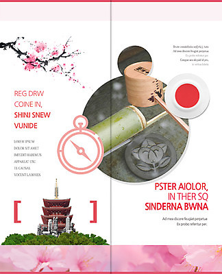 PSD 템플릿 편집 표지디자인 북디자인 출판디자인 내지 리플렛 여행 2단접지 북커버 빌딩 팜플렛 사람없음 일본 벚꽃 나뭇가지 나침반 일본여행 대나무 바가지 일본건축 이미지템플릿 나무 꽃 아시아 해외여행 건물 동양건축 파일형식