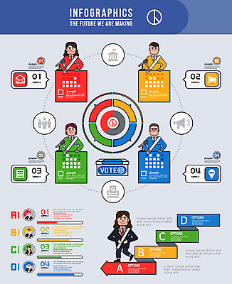 여자 남자 화살표 일러스트 그래프 여러명 인포그래픽 발표 투표 선거 투표소 후보 국내일러스트 AI파일 다수 사람 민주주의 파일형식 벡터