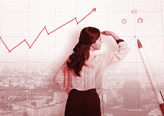 PSD 편집 편집이미지 여자 화살표 비즈니스 한명 빌딩 상반신 20대 성인 뒷모습 볼펜 한국인 관찰 도시 비즈니스우먼 상승 꺾은선그래프 이미지편집 1 뷰포인트 컨셉 모션 그래프 사람 동양인 청년 건물 펜 직장인 파일형식