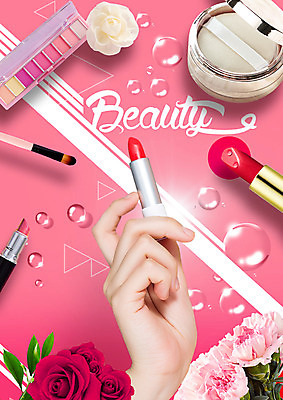 PSD 편집 편집이미지 우먼라이프 손 한손 한명 신체부위 화장 뷰티 장미 립스틱 물방울 퍼프 아이섀도 이미지편집 아이섀도브러쉬 1 라이프스타일 꽃 사람 화장품 메이크업브러쉬 파일형식