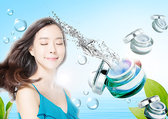 PSD 편집 편집이미지 우먼라이프 여자 나뭇잎 한명 상반신 20대 성인 뷰티 눈감음 한국인 물방울 수분 피부관리 수분크림 의료성형뷰티 이미지편집 1 라이프스타일 잎 모션 사람 동양인 청년 화장품 파일형식