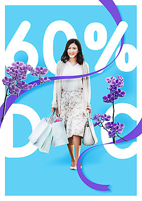 PSD 편집 편집이미지 우먼라이프 여자 꽃 리본 40대 한명 서기 이벤트 성인 쇼핑 뷰티 쇼핑백 세일 핸드백 퍼센트 난초꽃 이미지편집 식물 1 라이프스타일 중년 가방 모션 사람 난초 특수기호 파일형식