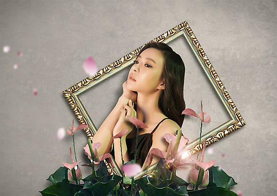 PSD 편집 편집이미지 우먼라이프 여자 꽃 액자틀 한명 상반신 20대 성인 옆모습 뷰티 한국인 의료성형뷰티 이미지편집 식물 1 라이프스타일 뷰포인트 액자 틀 사람 동양인 청년 파일형식