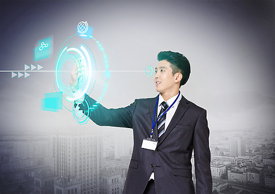 PSD 편집 편집이미지 남자 비즈니스 스마트라이프 한명 웃음 빌딩 상반신 20대 성인 옆모습 터치 한국인 도시 비즈니스맨 스마트 사원증 터치스크린 홀로그램 4차산업 이미지편집 1 라이프스타일 산업 뷰포인트 컨셉 표정 사람 동양인 청년 건물 직장인 파일형식