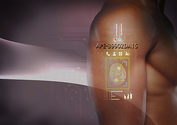 PSD 편집 편집이미지 남자 근육 스마트라이프 한명 상반신 성인 옆모습 스마트 알통 지문 지문인식 홀로그램 이미지편집 1 라이프스타일 뷰포인트 컨셉 사람 생체인식기술 파일형식