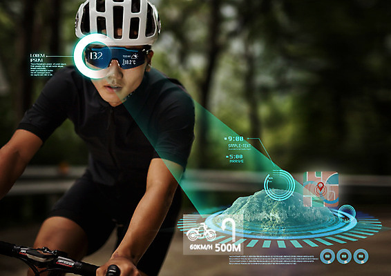 PSD 편집 편집이미지 남자 레저 고글 산 스마트라이프 한명 20대 성인 스마트기기 자전거 한국인 헬멧 스마트 사이클링 홀로그램 웨어러블 4차산업 이미지편집 1 라이프스타일 산업 컨셉 사람 동양인 청년 전자제품 바이크 보호장비 육상스포츠 파일형식