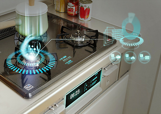 PSD 편집 편집이미지 스마트라이프 사람없음 주방 가스레인지 냄비 스마트 통조림 홀로그램 사물인터넷 4차산업 이미지편집 라이프스타일 산업 컨셉 정보기술 가전제품 레인지 솥 파일형식
