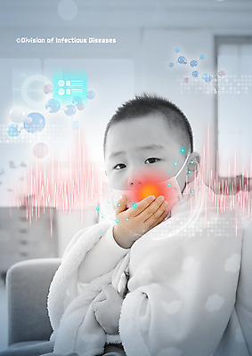 PSD 편집 편집이미지 남자 어린이 의학 마스크 한명 상반신 한국인 질병 담요 감기약 분자구조모형 홀로그램 이미지편집 1 사람 동양인 약 모형 분자구조 파일형식