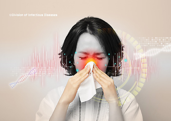 PSD 편집 편집이미지 여자 40대 의학 한명 상반신 성인 눈감음 한국인 화장지 질병 염색체 감기약 코막힘 콧물 홀로그램 이미지편집 1 중년 모션 사람 동양인 약 생명공학 생리현상 증상 파일형식