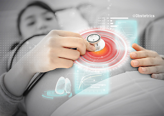 PSD 편집 편집이미지 여자 의학 청진기 한명 20대 성인 눕기 임산부 진료 한국인 태동 홀로그램 이미지편집 1 의료기기 모션 사람 동양인 청년 임신 파일형식