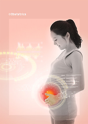 PSD 편집 편집이미지 여자 의학 한명 웃음 상반신 성인 옆모습 30대 임산부 만지기 한국인 홀로그램 이미지편집 1 뷰포인트 모션 표정 사람 동양인 장년 임신 파일형식