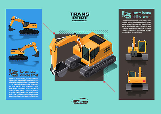 교통수단 일러스트 사람없음 기계 중장비 포크레인 굴착기 아이소메트릭 국내일러스트 AI파일 교통 산업장비 파일형식 벡터