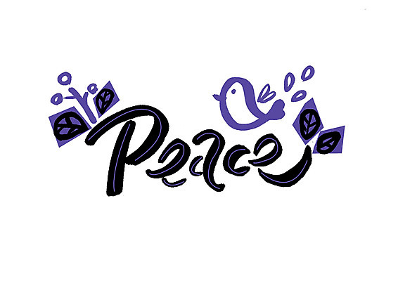 PSD 영어 일러스트 캘리그라피 나뭇잎 글자캘리그라피 사람없음 평화 보라색 검은색 사회이슈 비둘기 국내일러스트 문자 컬러 컨셉 잎 조류 파일형식