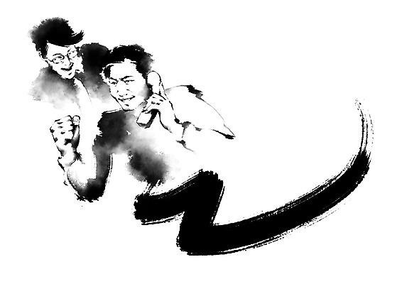 PSD 남자 중년 일러스트 캘리그라피 중년라이프 붓터치 상반신 성인 두명 친구 비즈니스라이프 파이팅 비즈니스맨 전화기 동료 통화 성인남자만 국내일러스트 라이프스타일 비즈니스 관계 모션 사람 직장인 남자만 성인만 파일형식