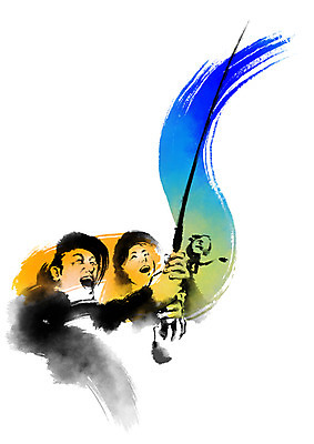 PSD 여자 남자 중년 일러스트 캘리그라피 중년라이프 붓터치 낚시 웃음 상반신 성인 두명 낚싯대 즐거움 국내일러스트 라이프스타일 감정 레저 표정 사람 낚시용품 파일형식