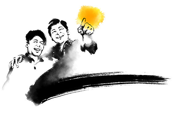 PSD 응시 남자 중년 일러스트 캘리그라피 중년라이프 어깨동무 붓터치 웃음 손짓 상반신 성인 두명 친구 가리킴 성인남자만 국내일러스트 라이프스타일 시선 포즈 관계 모션 표정 사람 남자만 성인만 파일형식