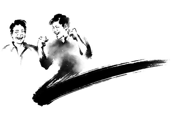 PSD 남자 중년 일러스트 캘리그라피 응원 중년라이프 붓터치 웃음 상반신 성인 두명 친구 파이팅 성인남자만 국내일러스트 라이프스타일 관계 모션 표정 사람 남자만 성인만 파일형식