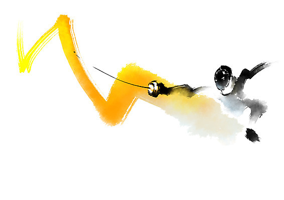 PSD 스포츠 일러스트 캘리그라피 붓터치 한명 성인 펜싱 펜싱선수 찌르기 국내일러스트 1 모션 운동선수 사람 파일형식