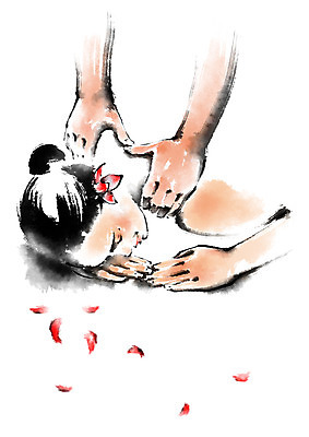 PSD 손 여자 꽃잎 엎드리기 일러스트 캘리그라피 손짓 성인 두명 신체부위 눕기 뷰티 스파 마사지 지압 국내일러스트 꽃 모션 사람 파일형식