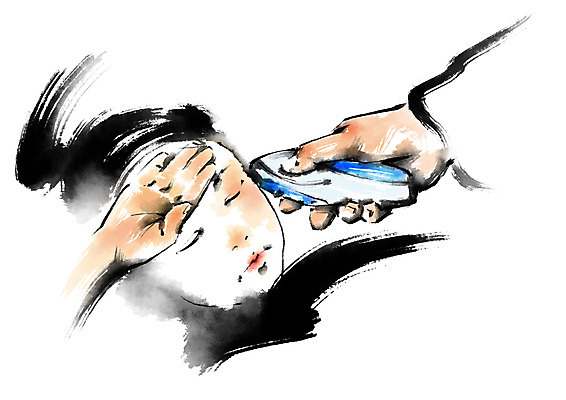 PSD 손 여자 일러스트 캘리그라피 의학 두명 신체부위 치료 진료 환자 질병 체온계 두통 체온 귀체온계 체온측정 국내일러스트 사람 온도계 측정 파일형식