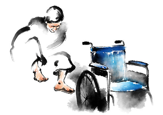 PSD 남자 일러스트 캘리그라피 의학 한명 성인 치료 환자 질병 장애인 휠체어 국내일러스트 1 사람 장애 파일형식