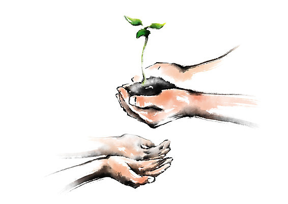 PSD 식물 일러스트 캘리그라피 들기 손짓 두명 신체부위 새싹 흙 양손 소중 나눔 국내일러스트 손 컨셉 모션 사람 파일형식