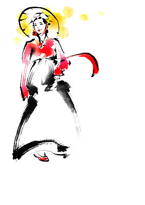 전신 PSD 한국문화 한국전통 전통 여자 일러스트 캘리그라피 한명 서기 성인 한복 어우동갓 어우동모자 국내일러스트 모자_잡화 1 동양문화 모션 한국 사람 전통의상 파일형식