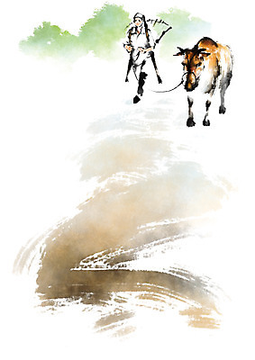 PSD 동물 한마리 한국문화 한국전통 전통 남자 일러스트 캘리그라피 한명 성인 가축 소 농부 지게 국내일러스트 직업 1 동양문화 포유류 한국 사람 파일형식