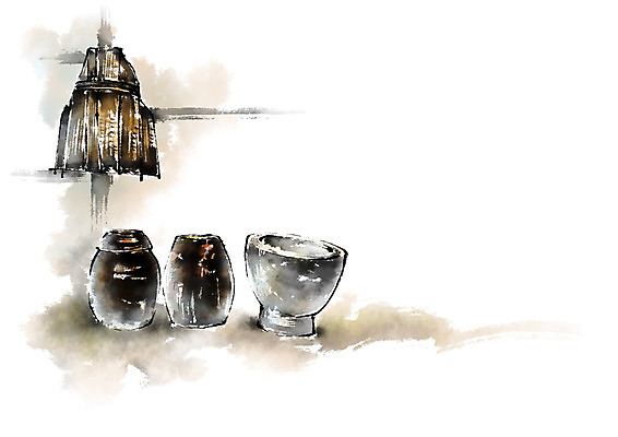 PSD 한국문화 한국전통 전통 일러스트 캘리그라피 전통소품 사람없음 항아리 농기구 키_도구 절구 돌절구 국내일러스트 동양문화 농업 한국 도구 도자기 오브젝트 파일형식